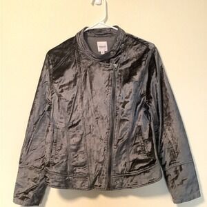 Kensie Jeans Gray Velvet Moto Jacket Womens Large Asymmetrical Zip Biker Coat